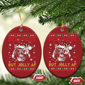 Funny Xmas Skeleton Christmas Ornament Dead Inside But Jolly AF Santa Hat TS11 Oval Red Print Your Wear