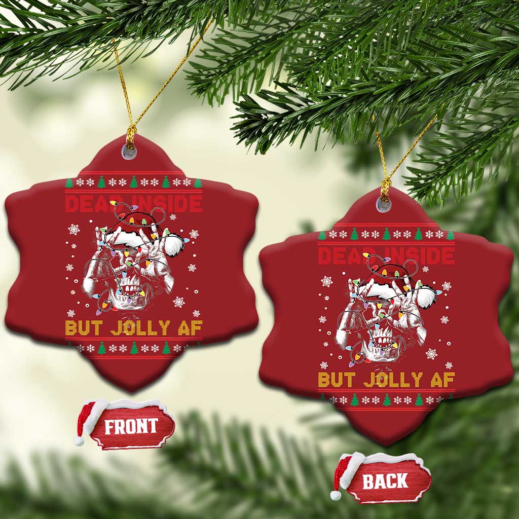Funny Xmas Skeleton Christmas Ornament Dead Inside But Jolly AF Santa Hat TS11 Snow Flake Red Print Your Wear