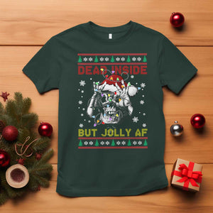 Funny Christmas Skeleton T Shirt Dead Inside But Jolly AF Santa Hat TS11 Dark Forest Green Print Your Wear