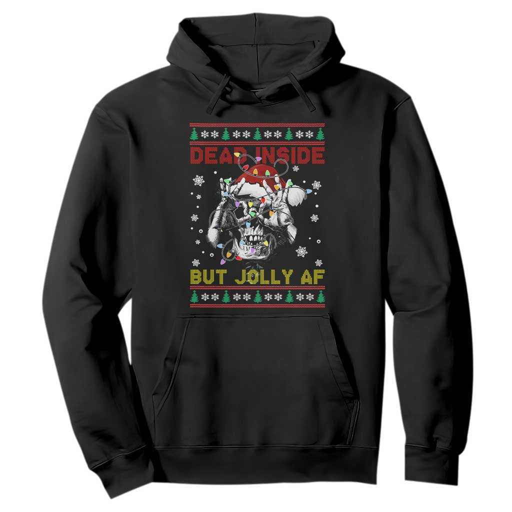 Funny Christmas Skeleton Hoodie Dead Inside But Jolly AF Santa Hat TS11 Black Print Your Wear