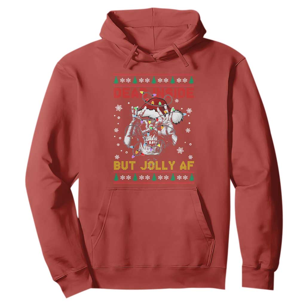 Funny Christmas Skeleton Hoodie Dead Inside But Jolly AF Santa Hat TS11 Red Print Your Wear