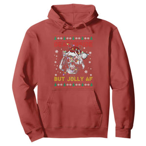 Funny Christmas Skeleton Hoodie Dead Inside But Jolly AF Santa Hat TS11 Red Print Your Wear