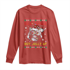Funny Christmas Skeleton Long Sleeve Shirt Dead Inside But Jolly AF Santa Hat TS11 Red Print Your Wear