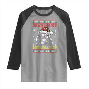 Funny Christmas Skeleton Raglan Shirt Dead Inside But Jolly AF Santa Hat TS11 Sport Gray Black Print Your Wear