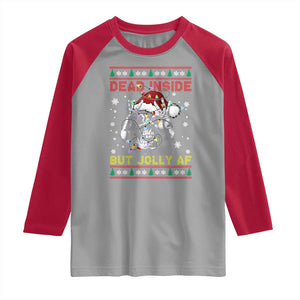Funny Christmas Skeleton Raglan Shirt Dead Inside But Jolly AF Santa Hat TS11 Sport Gray Red Print Your Wear