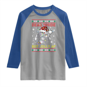 Funny Christmas Skeleton Raglan Shirt Dead Inside But Jolly AF Santa Hat TS11 Sport Gray Royal Print Your Wear