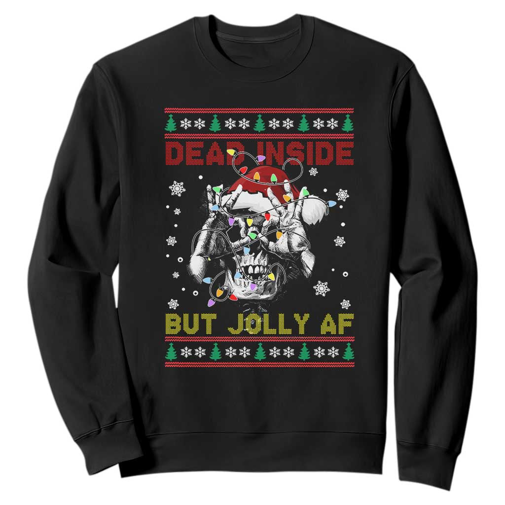 Funny Christmas Skeleton Sweatshirt Dead Inside But Jolly AF Santa Hat TS11 Black Print Your Wear