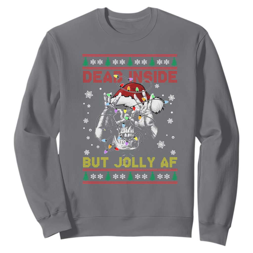 Funny Christmas Skeleton Sweatshirt Dead Inside But Jolly AF Santa Hat TS11 Charcoal Print Your Wear