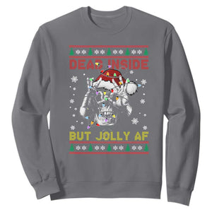 Funny Christmas Skeleton Sweatshirt Dead Inside But Jolly AF Santa Hat TS11 Charcoal Print Your Wear
