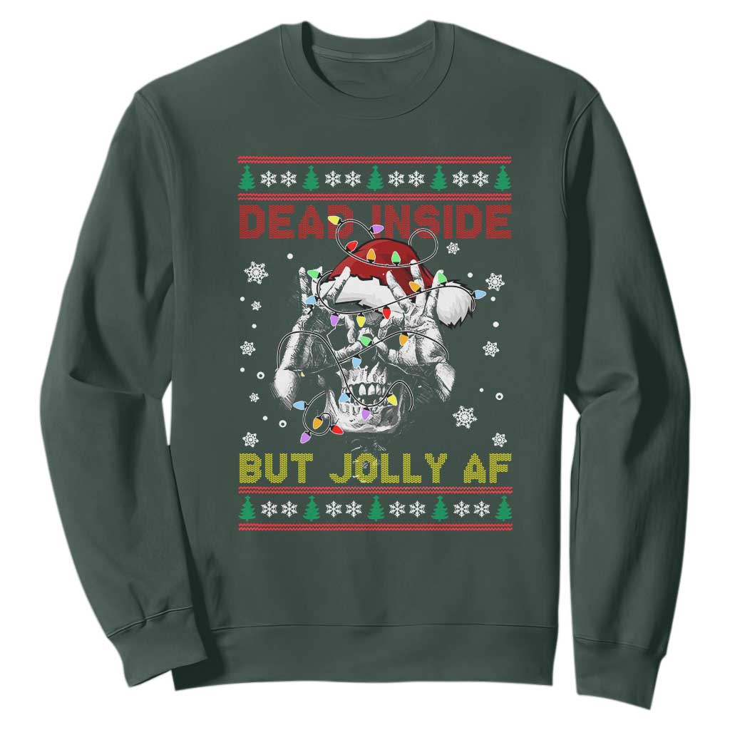 Funny Christmas Skeleton Sweatshirt Dead Inside But Jolly AF Santa Hat TS11 Dark Forest Green Print Your Wear