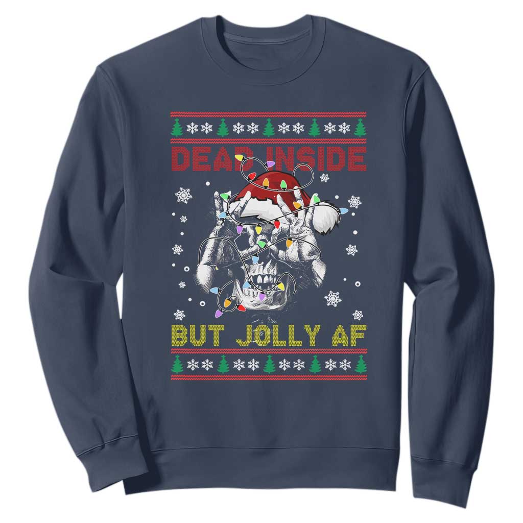 Funny Christmas Skeleton Sweatshirt Dead Inside But Jolly AF Santa Hat TS11 Navy Print Your Wear