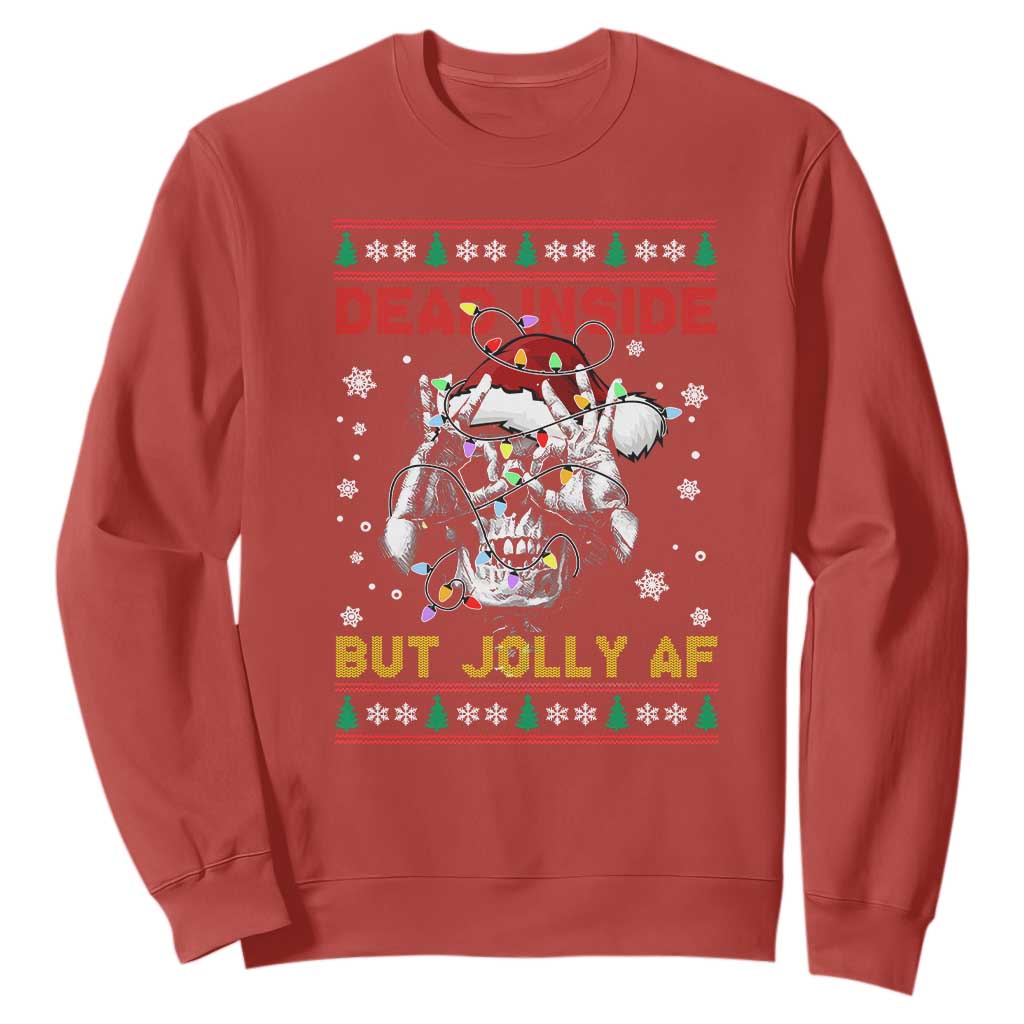 Funny Christmas Skeleton Sweatshirt Dead Inside But Jolly AF Santa Hat TS11 Red Print Your Wear