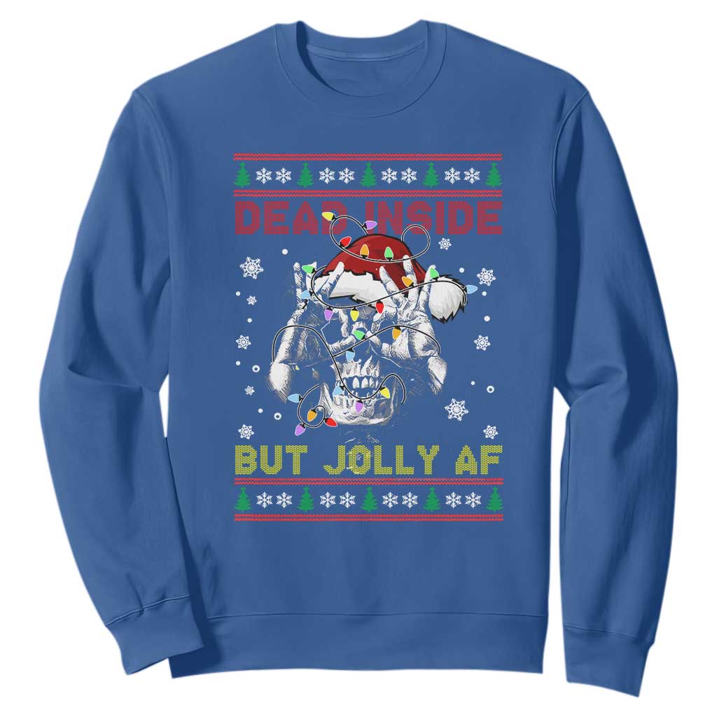 Funny Christmas Skeleton Sweatshirt Dead Inside But Jolly AF Santa Hat TS11 Royal Blue Print Your Wear