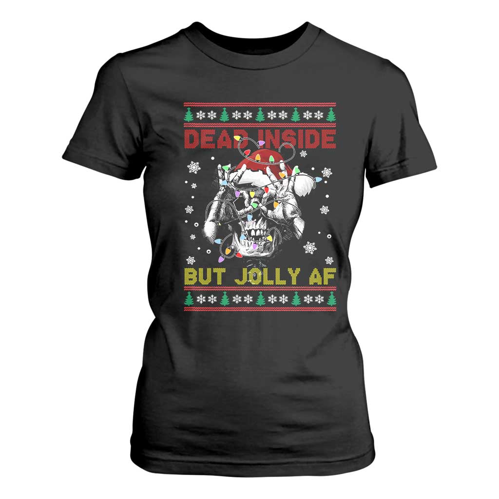 Funny Christmas Skeleton T Shirt For Women Dead Inside But Jolly AF Santa Hat TS11 Black Print Your Wear