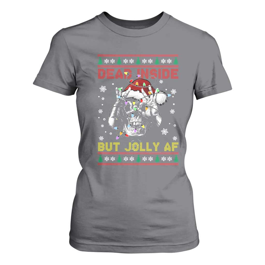 Funny Christmas Skeleton T Shirt For Women Dead Inside But Jolly AF Santa Hat TS11 Charcoal Print Your Wear
