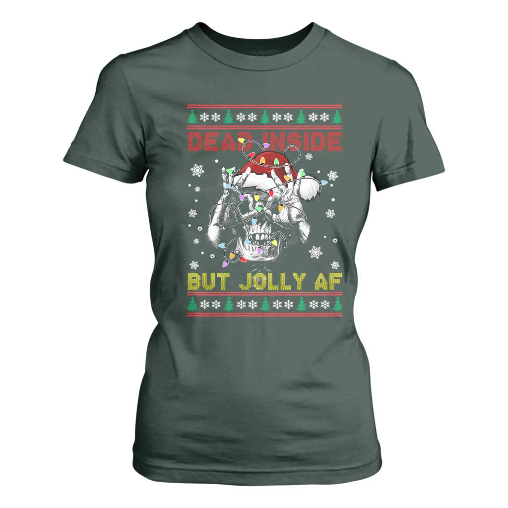 Funny Christmas Skeleton T Shirt For Women Dead Inside But Jolly AF Santa Hat TS11 Dark Forest Green Print Your Wear