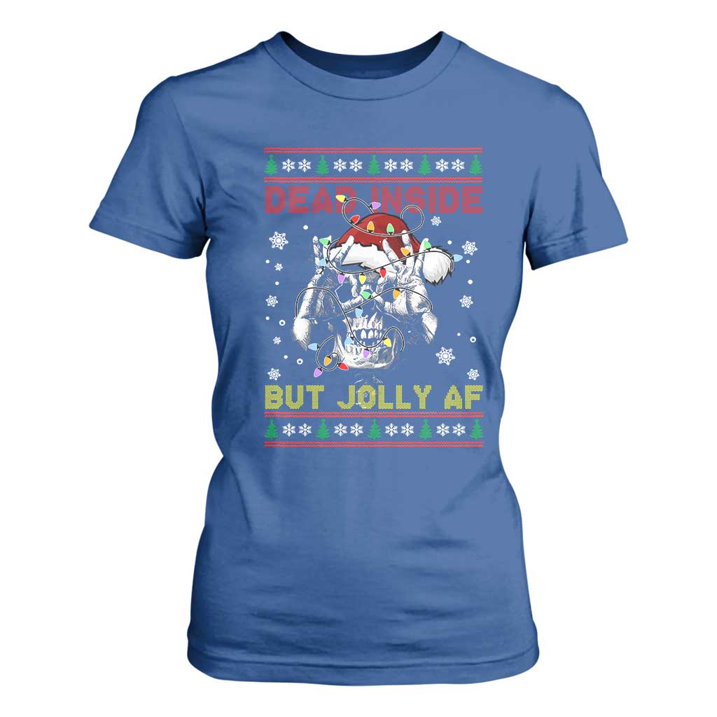 Funny Christmas Skeleton T Shirt For Women Dead Inside But Jolly AF Santa Hat TS11 Royal Blue Print Your Wear