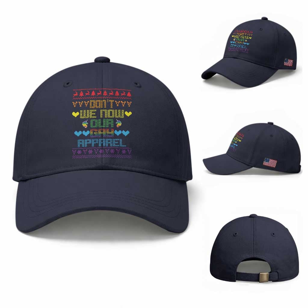 Funny LGBT Christmas Baseball Cap Don't We Now Our Gay Apparel Rainbow Unicorn TS11 Baseball Cap Universal Fit Navy Print Your Wear