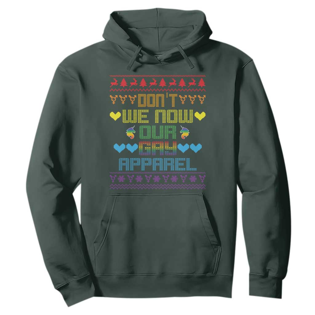 Funny LGBT Christmas Hoodie Don't We Now Our Gay Apparel Rainbow Unicorn TS11 Dark Forest Green Print Your Wear