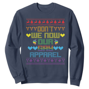 Funny LGBT Christmas Sweatshirt Don't We Now Our Gay Apparel Rainbow Unicorn TS11 Navy Print Your Wear