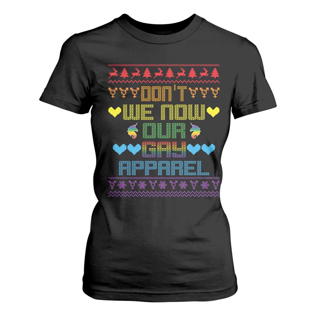 Funny LGBT Christmas T Shirt For Women Don't We Now Our Gay Apparel Rainbow Unicorn TS11 Black Print Your Wear