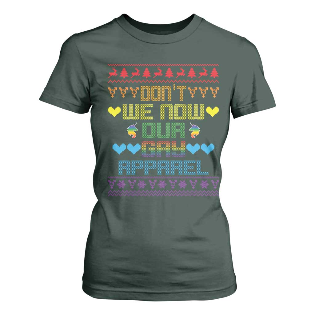 Funny LGBT Christmas T Shirt For Women Don't We Now Our Gay Apparel Rainbow Unicorn TS11 Dark Forest Green Print Your Wear
