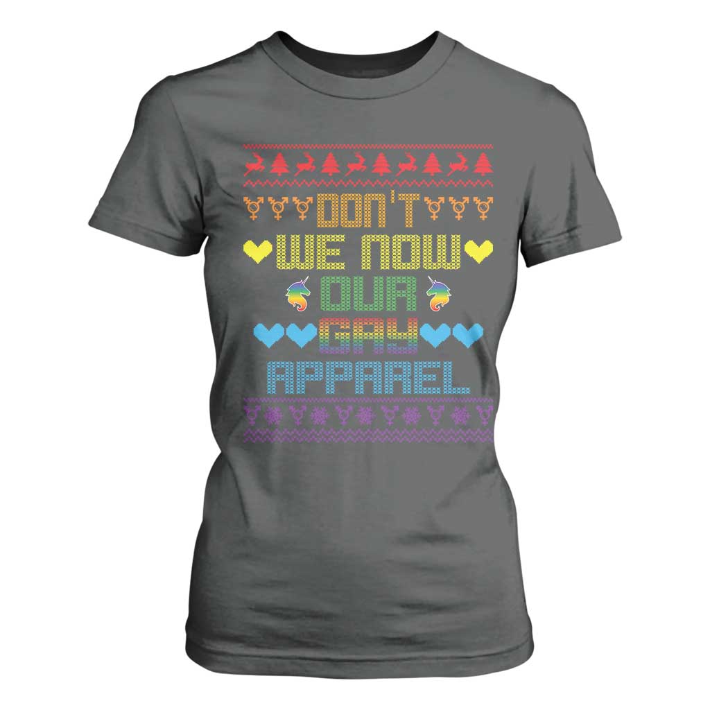 Funny LGBT Christmas T Shirt For Women Don't We Now Our Gay Apparel Rainbow Unicorn TS11 Dark Heather Print Your Wear