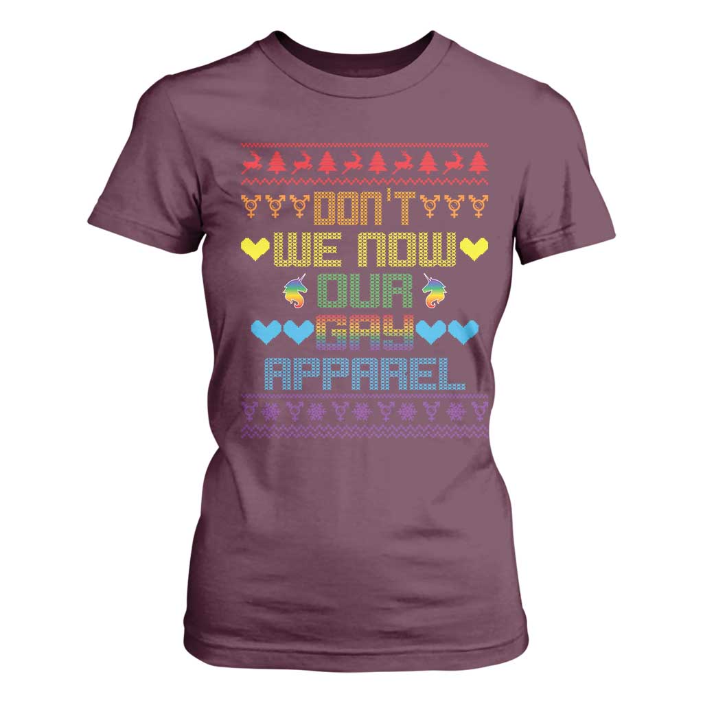 Funny LGBT Christmas T Shirt For Women Don't We Now Our Gay Apparel Rainbow Unicorn TS11 Maroon Print Your Wear