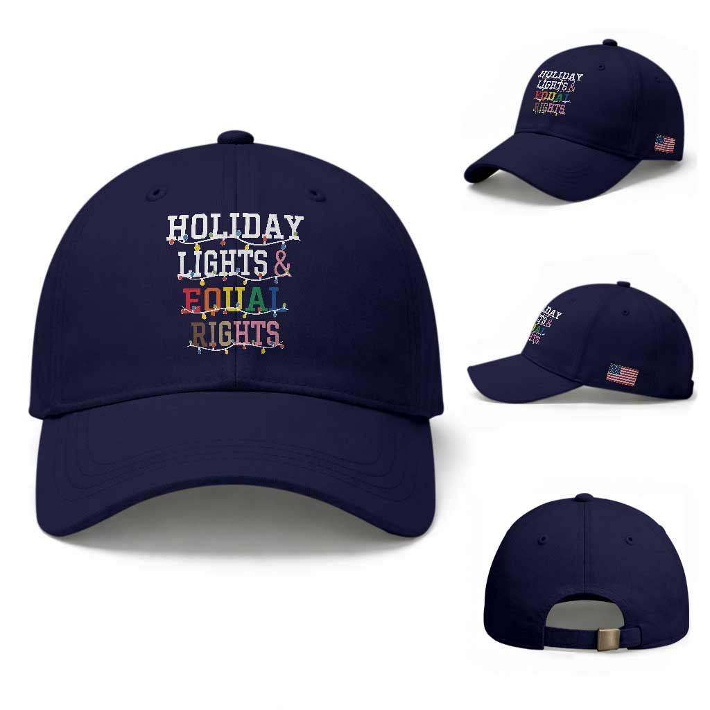 Funny Feminist LGBT Christmas Baseball Cap Holiday Lights And Equal Rights Led Lights TS11 Baseball Cap Universal Fit Dark Blue Print Your Wear