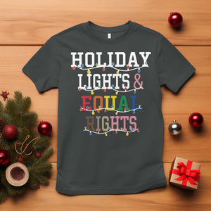 Funny Feminist LGBT Christmas T Shirt Holiday Lights And Equal Rights Led Lights TS11 Dark Heather Print Your Wear
