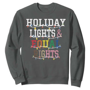Funny Feminist LGBT Christmas Sweatshirt Holiday Lights And Equal Rights Led Lights TS11 Dark Heather Print Your Wear