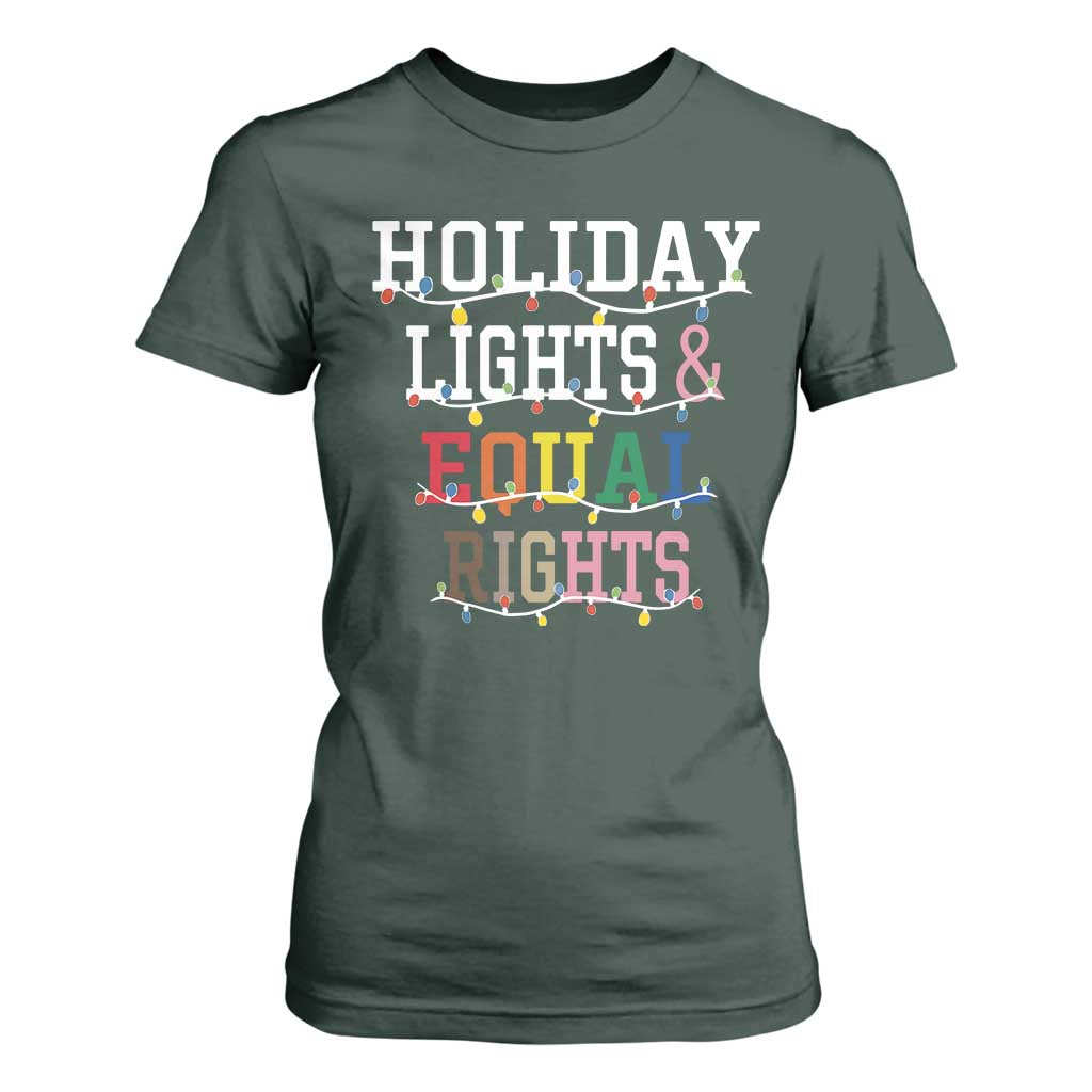 Funny Feminist LGBT Christmas T Shirt For Women Holiday Lights And Equal Rights Led Lights TS11 Dark Forest Green Print Your Wear