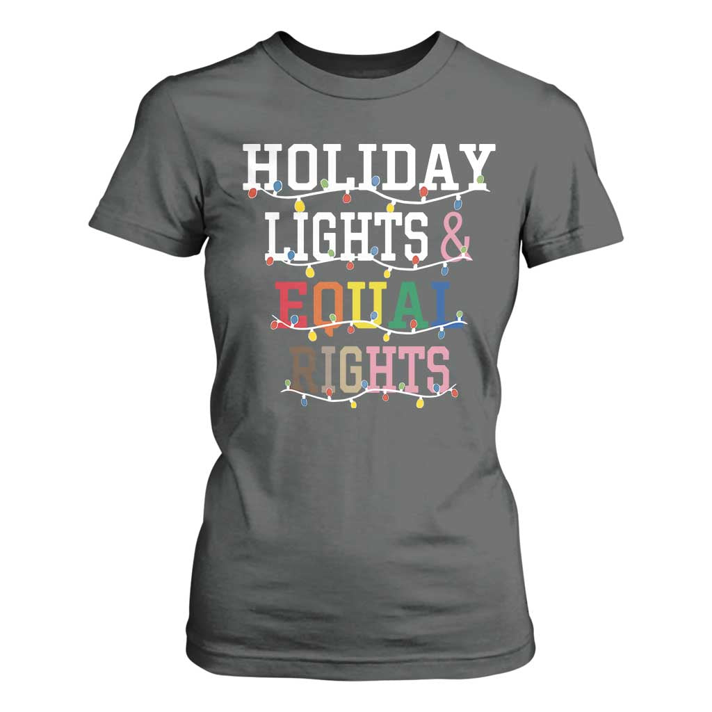 Funny Feminist LGBT Christmas T Shirt For Women Holiday Lights And Equal Rights Led Lights TS11 Dark Heather Print Your Wear