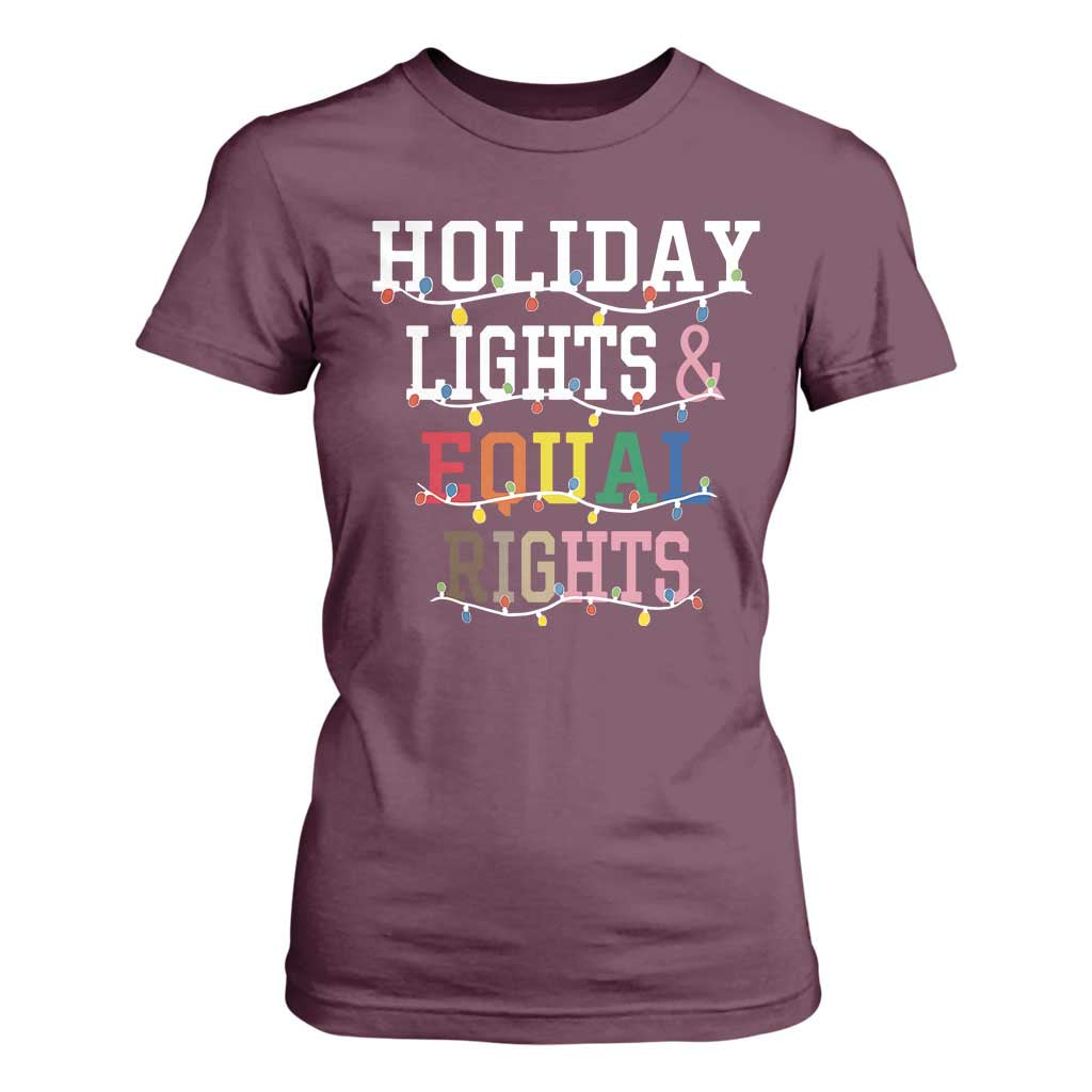 Funny Feminist LGBT Christmas T Shirt For Women Holiday Lights And Equal Rights Led Lights TS11 Maroon Print Your Wear