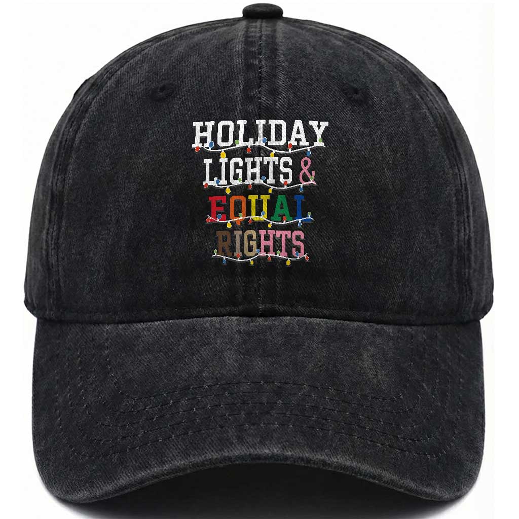 Funny Feminist LGBT Christmas Washed Cotton Baseball Cap Holiday Lights And Equal Rights Led Lights TS11 Print Your Wear