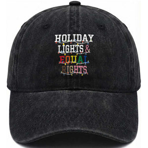 Funny Feminist LGBT Christmas Washed Cotton Baseball Cap Holiday Lights And Equal Rights Led Lights TS11 Print Your Wear