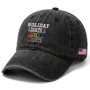Funny Feminist LGBT Christmas Washed Cotton Baseball Cap Holiday Lights And Equal Rights Led Lights TS11 Print Your Wear