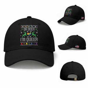 Funny LGBT Christmas Baseball Cap Oh Deer I'm Queer Rainbow LGBT Flag TS11 Baseball Cap Universal Fit Black Print Your Wear
