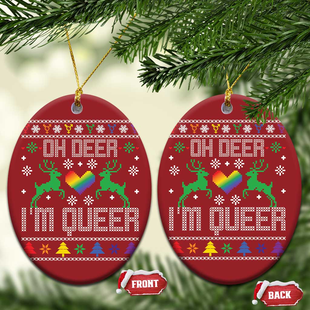 Funny LGBT Xmas Christmas Ornament Oh Deer I'm Queer Rainbow LGBT Flag TS11 Oval Red Print Your Wear