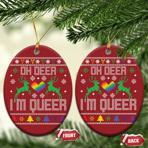 Funny LGBT Xmas Christmas Ornament Oh Deer I'm Queer Rainbow LGBT Flag TS11 Oval Red Print Your Wear