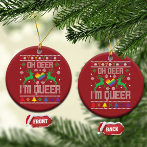 Funny LGBT Xmas Christmas Ornament Oh Deer I'm Queer Rainbow LGBT Flag TS11 Circle Red Print Your Wear
