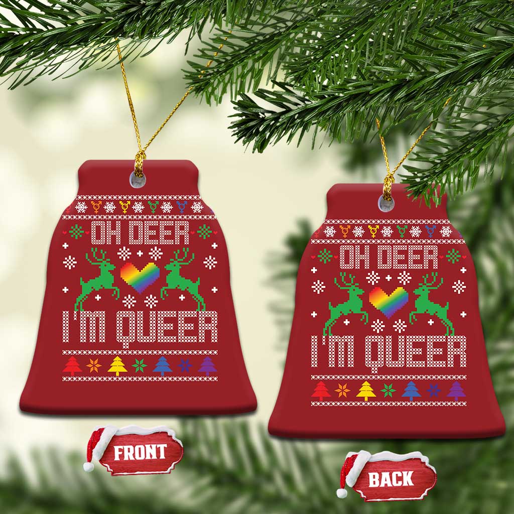 Funny LGBT Xmas Christmas Ornament Oh Deer I'm Queer Rainbow LGBT Flag TS11 Bell Flake Red Print Your Wear