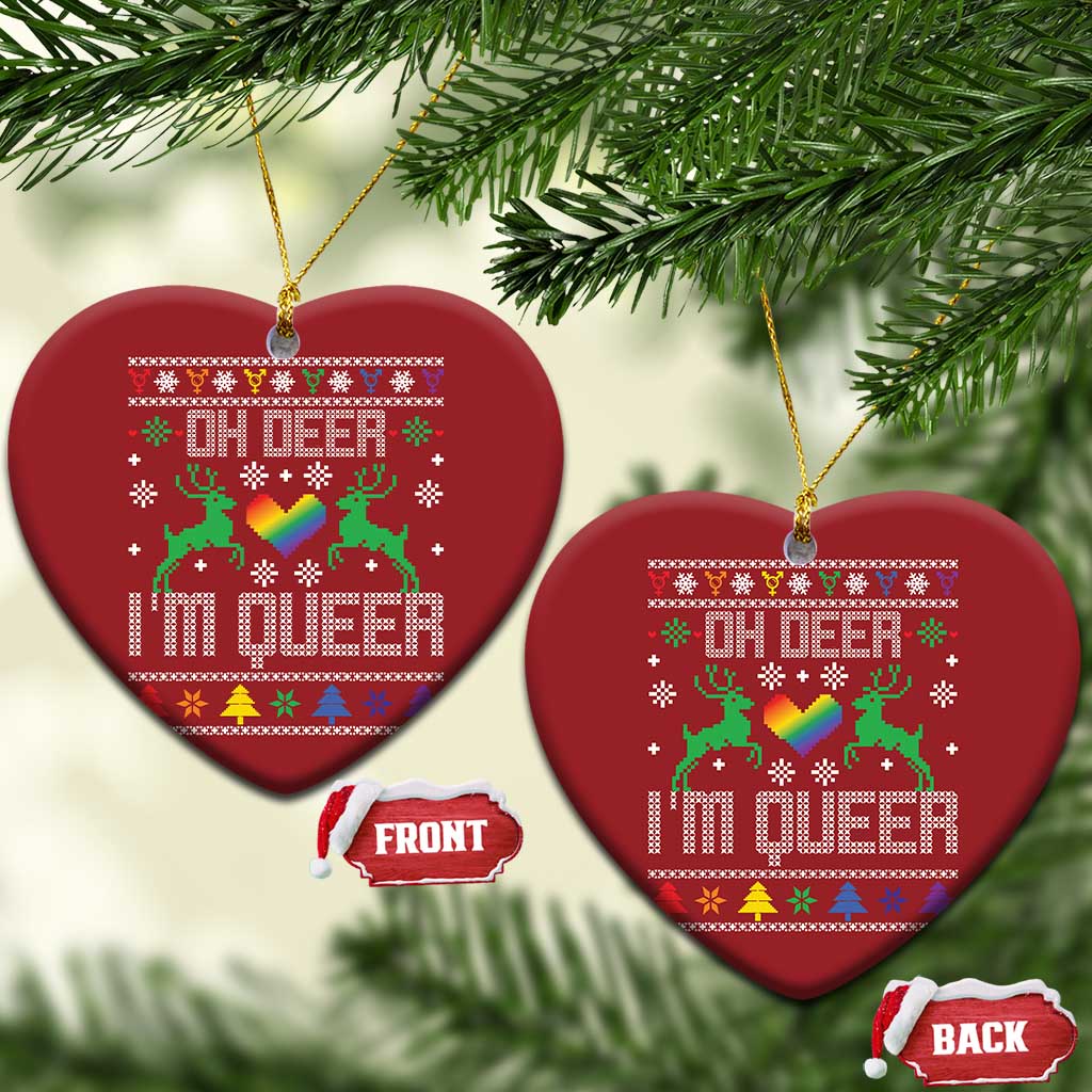 Funny LGBT Xmas Christmas Ornament Oh Deer I'm Queer Rainbow LGBT Flag TS11 Heart Red Print Your Wear