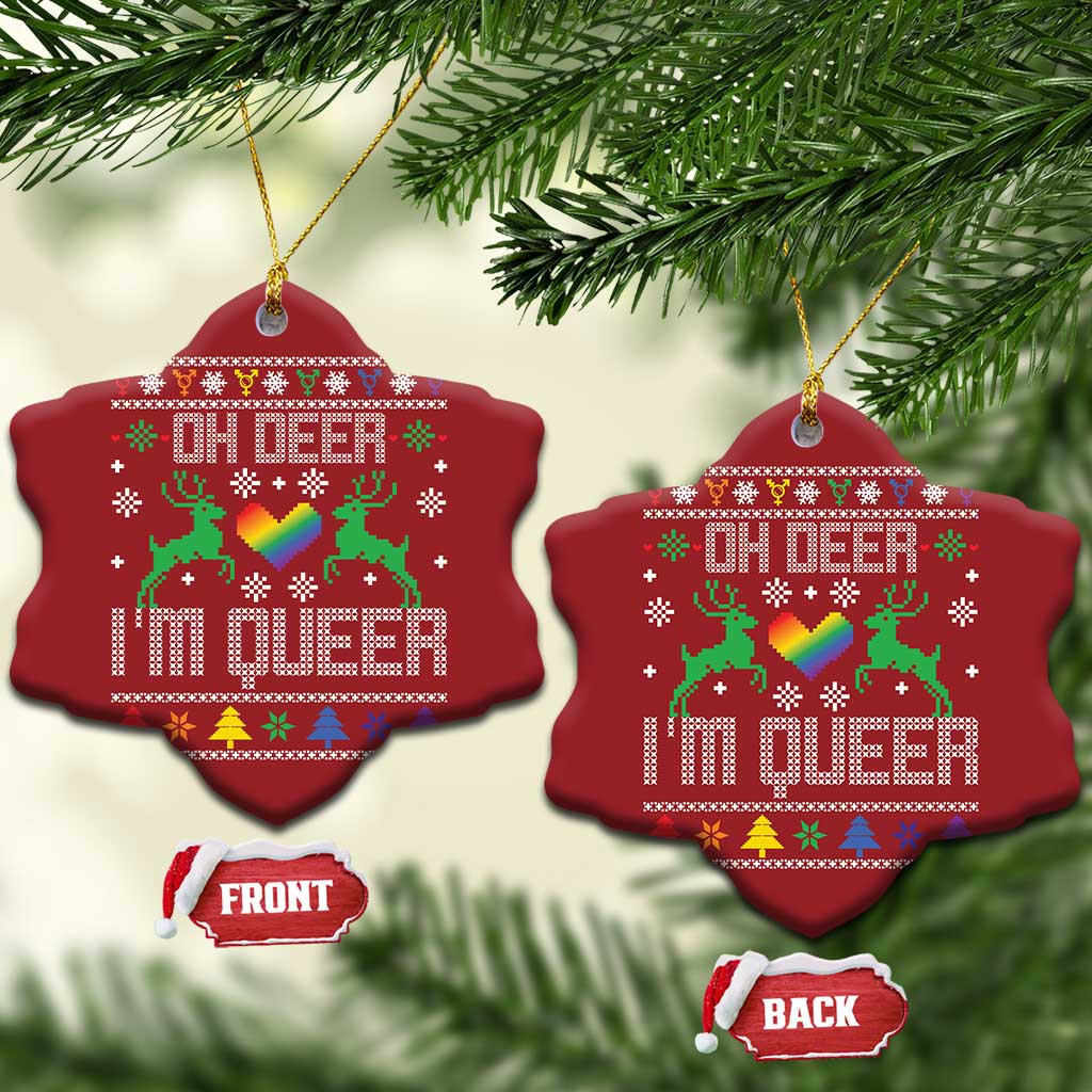 Funny LGBT Xmas Christmas Ornament Oh Deer I'm Queer Rainbow LGBT Flag TS11 Snow Flake Red Print Your Wear