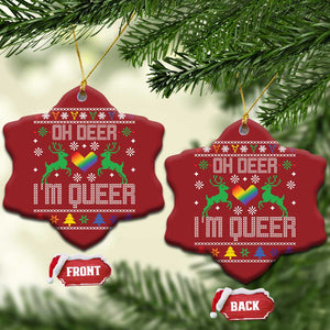 Funny LGBT Xmas Christmas Ornament Oh Deer I'm Queer Rainbow LGBT Flag TS11 Snow Flake Red Print Your Wear