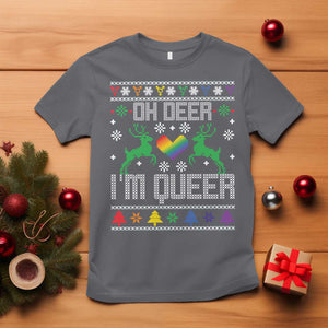Funny LGBT Christmas T Shirt Oh Deer I'm Queer Rainbow LGBT Flag TS11 Charcoal Print Your Wear