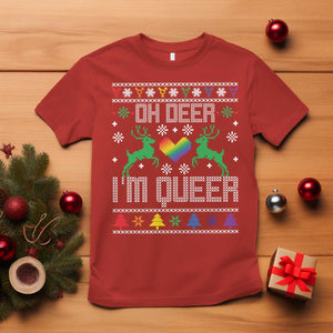 Funny LGBT Christmas T Shirt Oh Deer I'm Queer Rainbow LGBT Flag TS11 Red Print Your Wear
