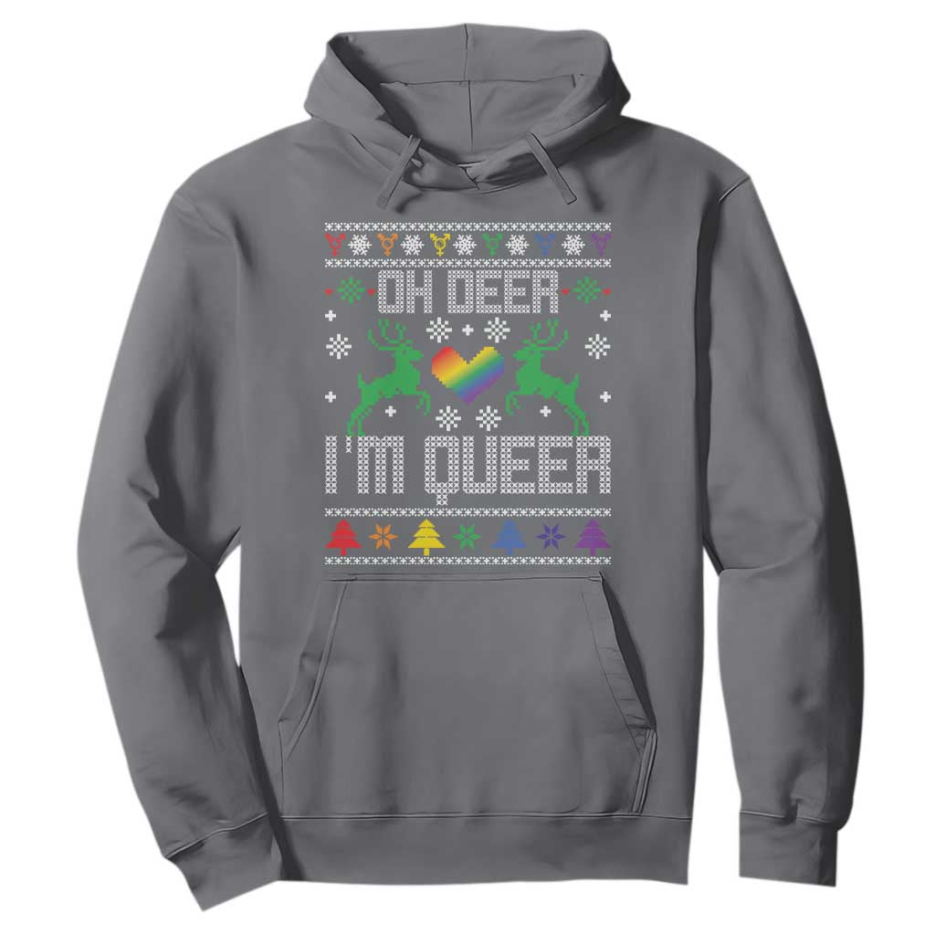 Funny LGBT Christmas Hoodie Oh Deer I'm Queer Rainbow LGBT Flag TS11 Charcoal Print Your Wear