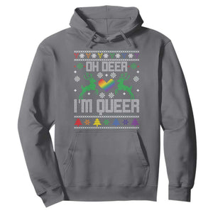 Funny LGBT Christmas Hoodie Oh Deer I'm Queer Rainbow LGBT Flag TS11 Charcoal Print Your Wear