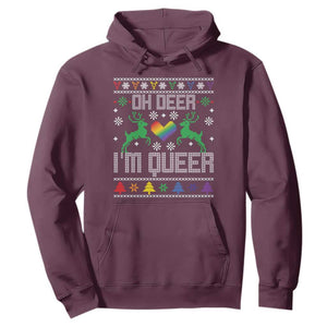 Funny LGBT Christmas Hoodie Oh Deer I'm Queer Rainbow LGBT Flag TS11 Maroon Print Your Wear